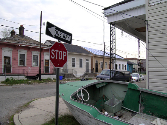 A boat brought inland by Hurricane Katrina, Central City neighborhood.